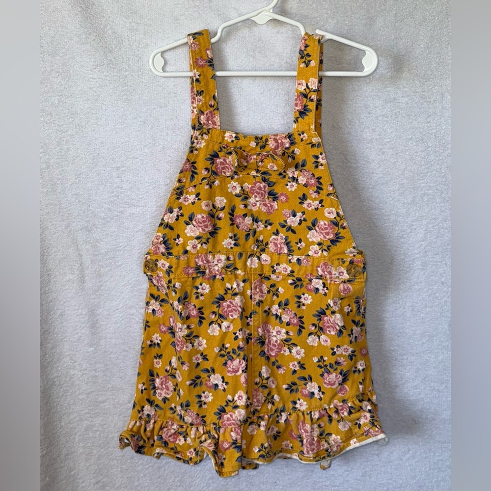Girls size 5 yellow floral overall dress
